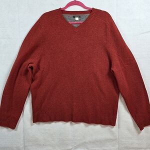 Express Rust Lambswool V-Neck Sweater Large 100% Wool Knit Pullover Long Sleeve